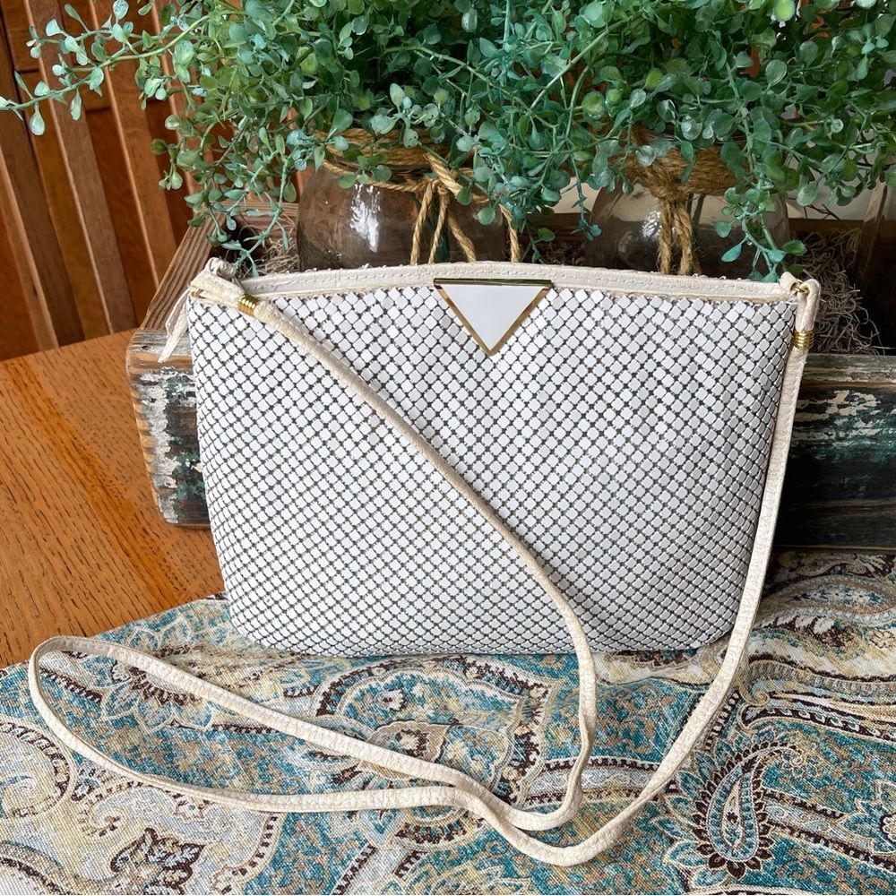 Mid Century Metal Mesh Bag white Crossbody or Clutch MCM Vintage